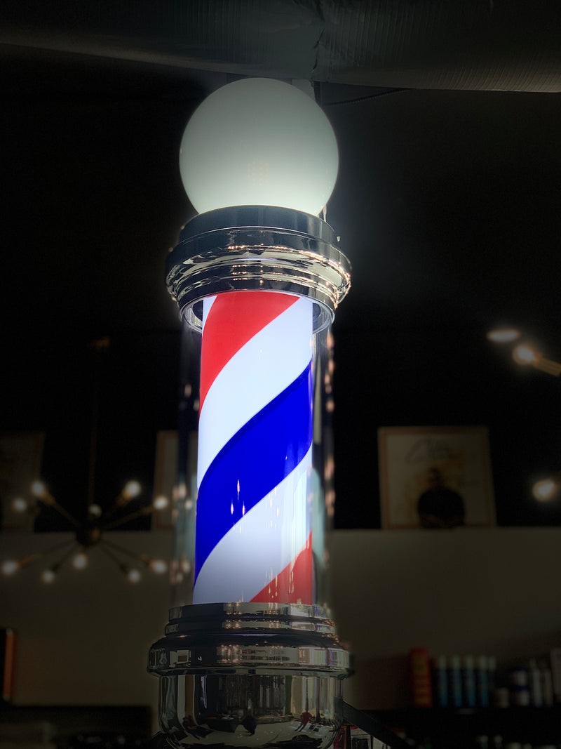 BARBER SHOP POLE RED WHITE BLUE ROTATING LIGHT STRIPES SIGN HAIR SALON Measurements 91x35x27 Cm